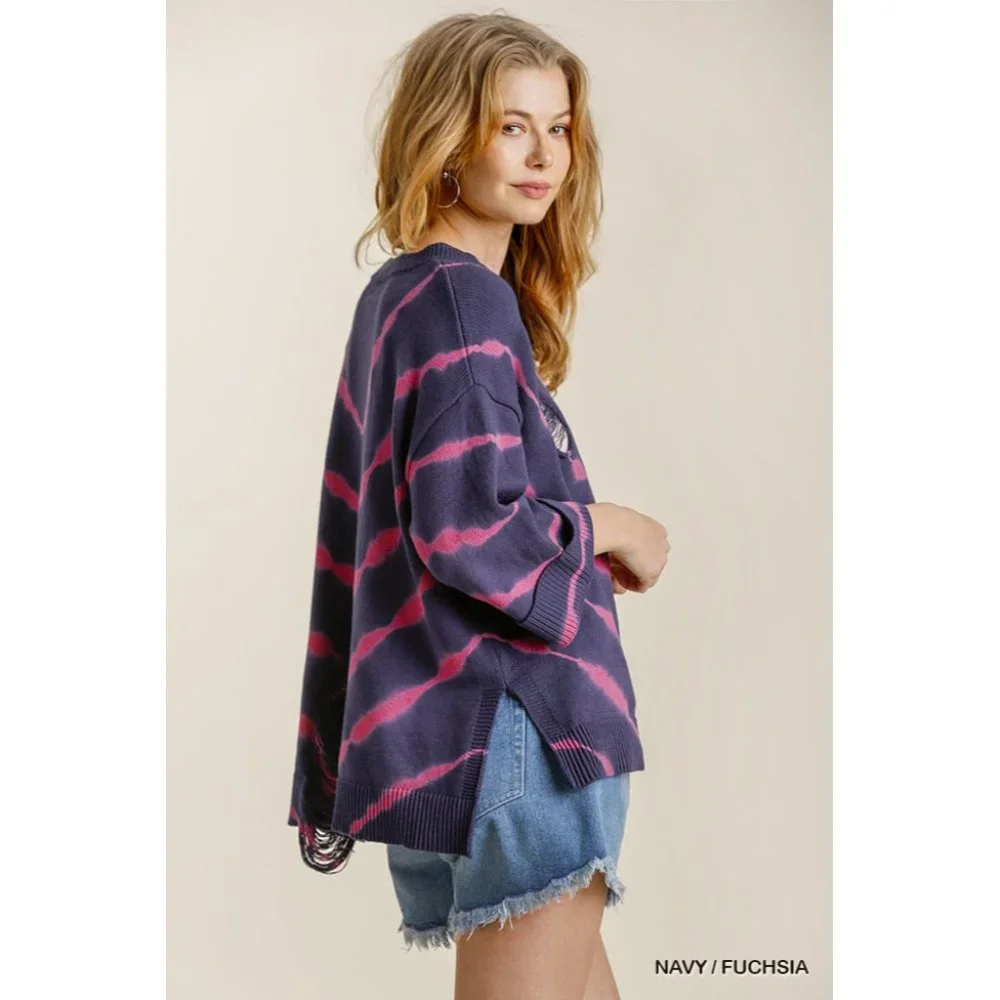 Umgee Distressed Tie Dye Sweater - Picture 3 of 6